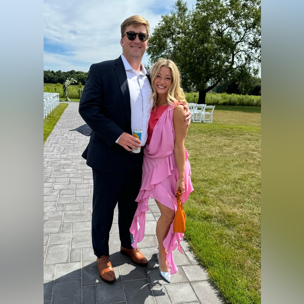LAcademie via Revolve pink and orange summer wedding guest dress!!!